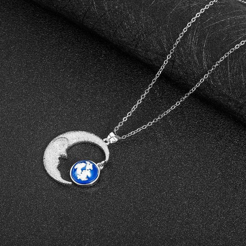 Moon Blue Sky White Cloud Resin Transparent Necklace Alloy