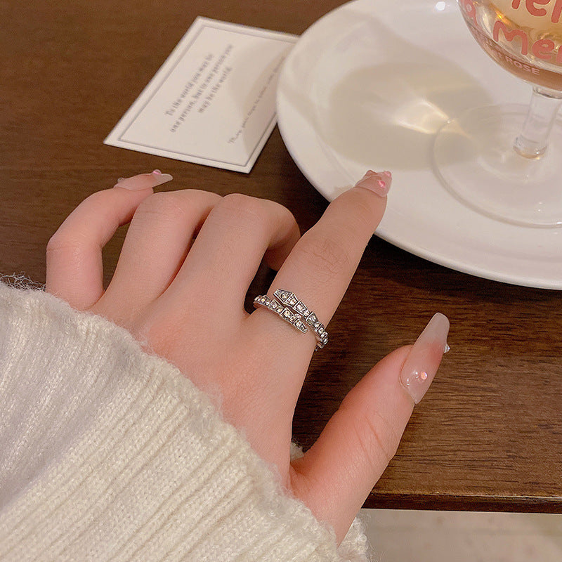 1PCS Ins Style Silver Zircon Ring For Women, Light Luxury Minimalist Design, Adjustable Open Band, Versatile Elegant Jewelry