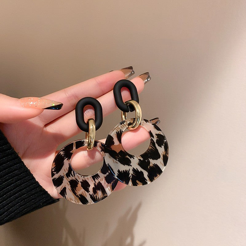 Real Gold Plating Silver Needle Leopard Print Earrings