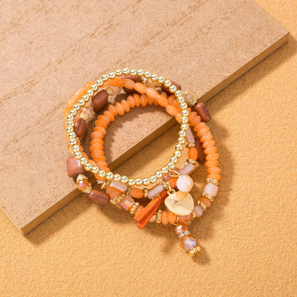Love With Pendant, Multiple Beaded Bracelets, Ethnic Style Jewelry