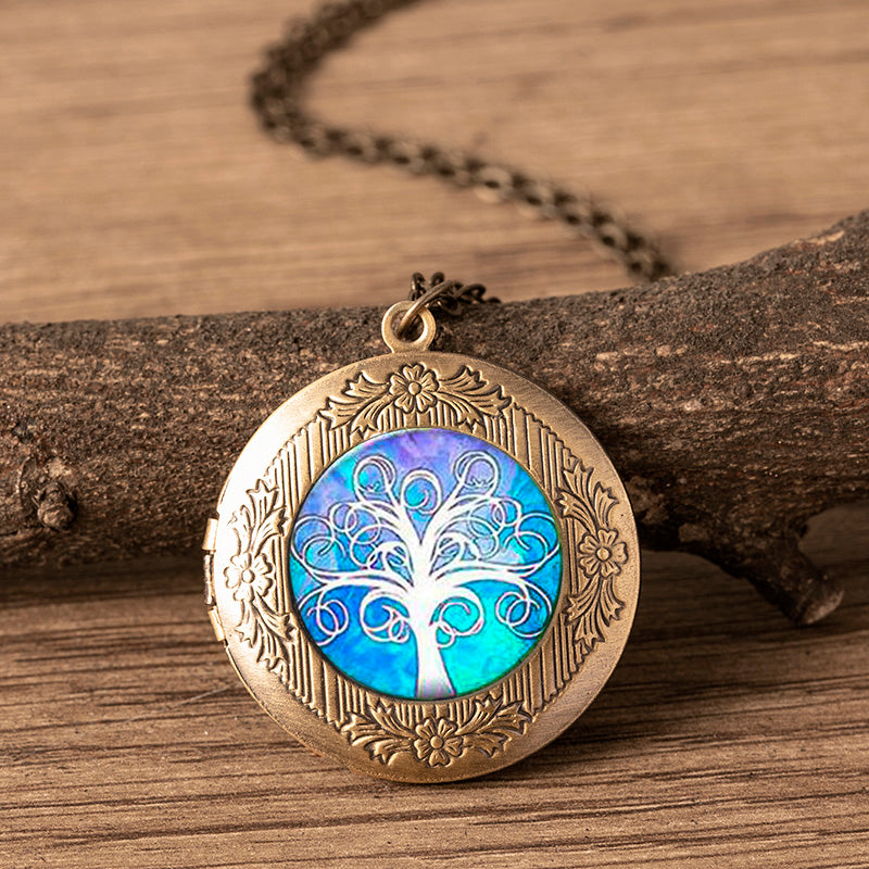 Vintage Tree of Life Antique Gold Photo Frame Locket Necklace