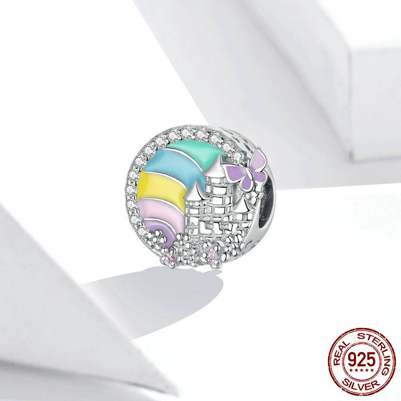 S925 Rainbow Small Castle Beaded Bracelet Original Personality Diy Round Cross-Border Jewelry Accessories