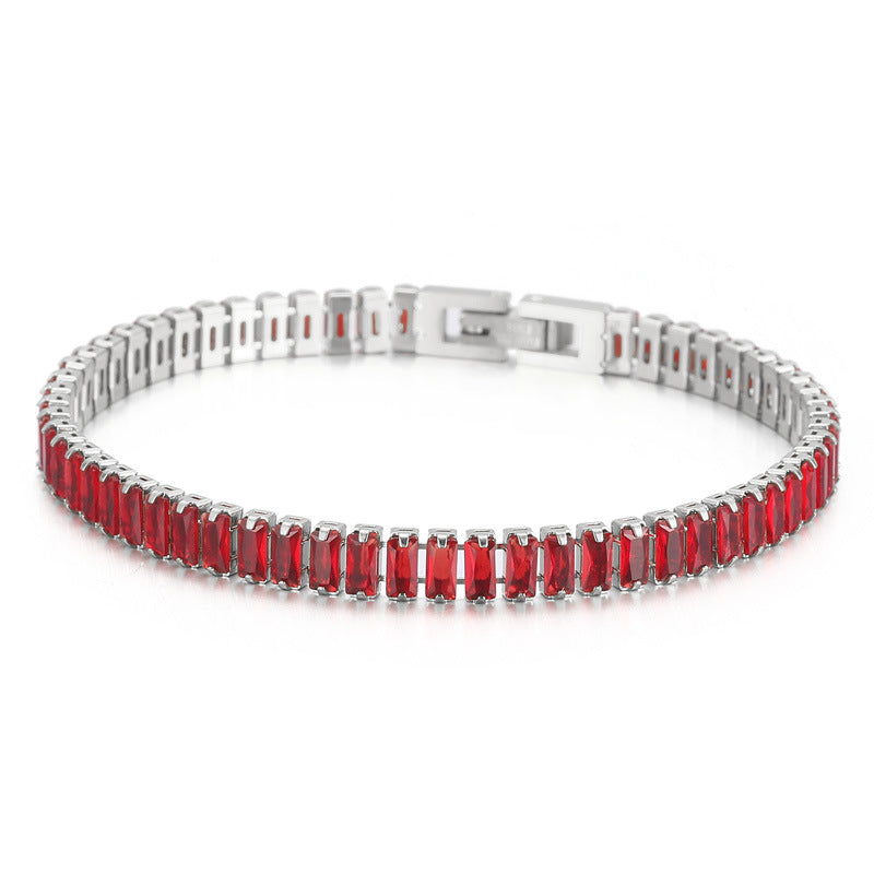 6mm Bracelet 18K Gold Stainless Steel Bracelet Inlaid With Rectangular Colored Zircon Stones