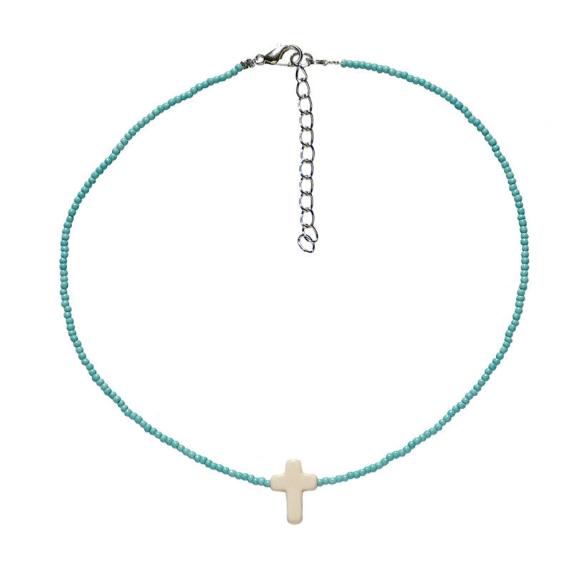 Turquoise Pearl Clavicle Chain Handmade Beaded Jewelry