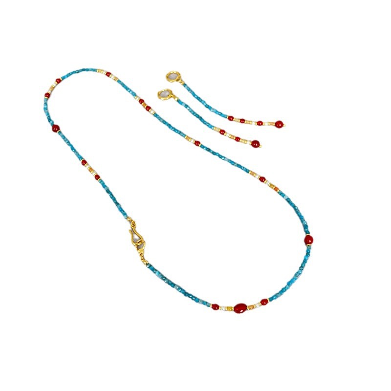 Removable Tassel Necklace With Apatite And Red Agate Beads