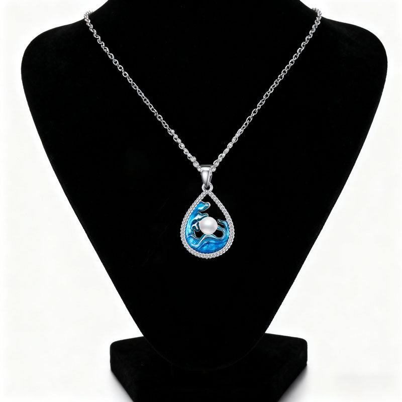 Blue Wave Water Drop Earrings And Pendant Necklace Womens Jewelry Set