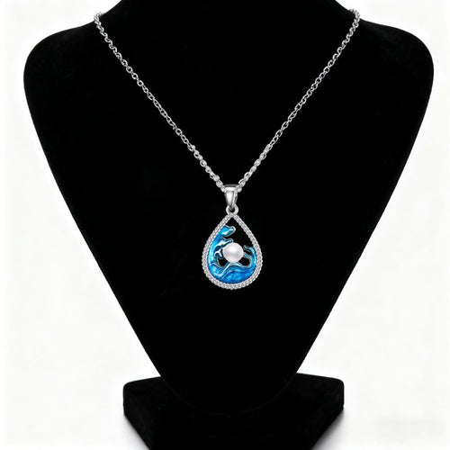 Blue Wave Water Drop Earrings And Pendant Necklace Womens Jewelry Set