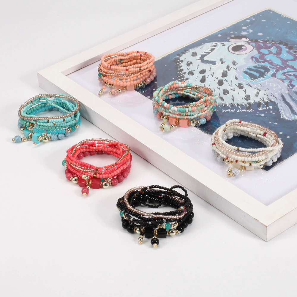 Bohemian Handmade Beads Bracelet Set For Women Summer Colorful Beaded Chain Bangle Men Boho Jewelry Accessories Stone Beads Chain Handmade Bangle Female Fashion Party Jewelry Gift