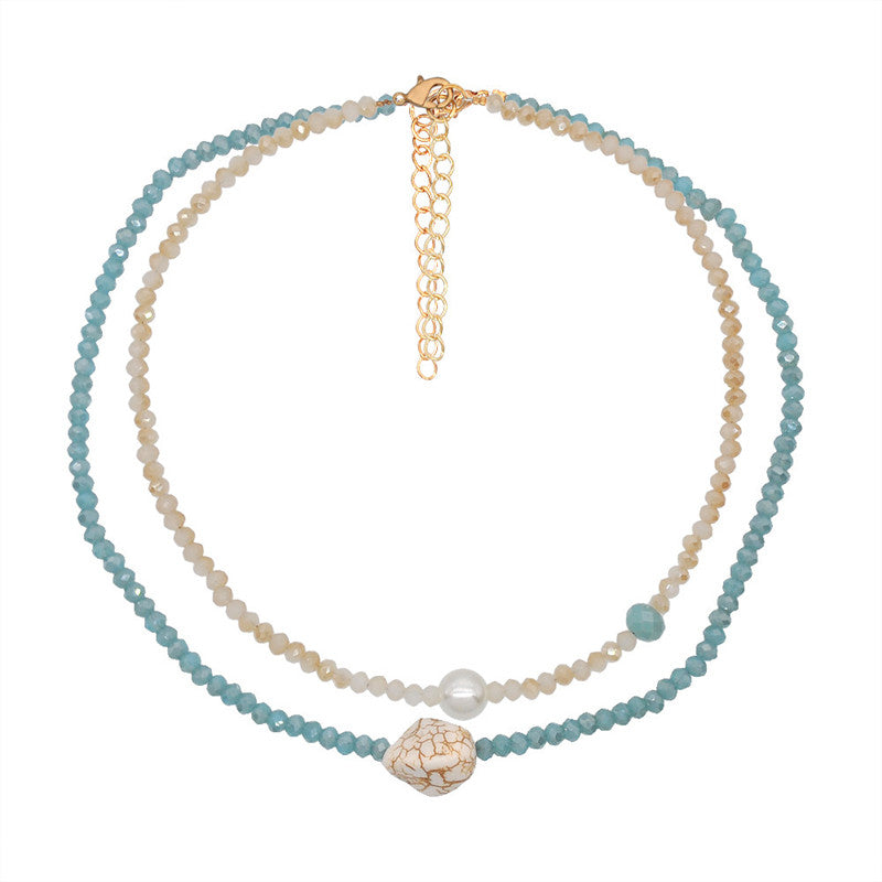 Turquoise Pearl Clavicle Chain Handmade Beaded Jewelry
