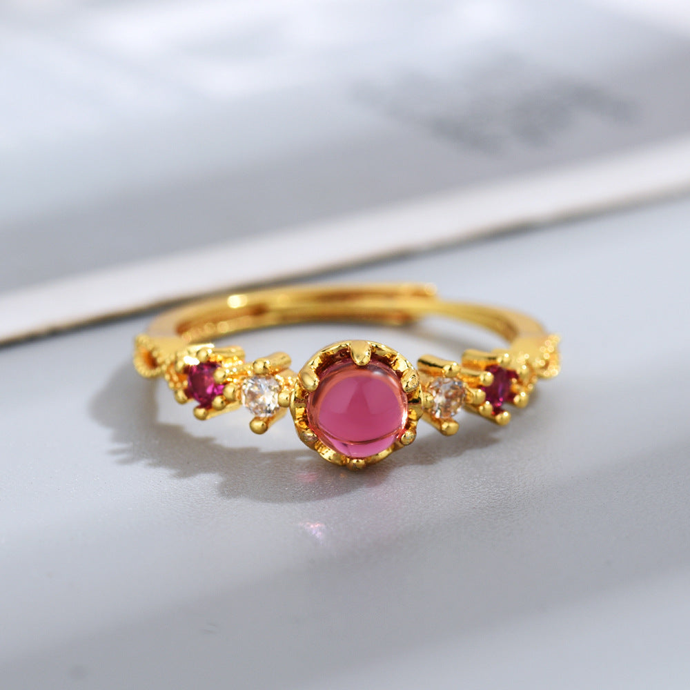 New Style Simple Ring With Natural-Style Rose Garnet And Spinel