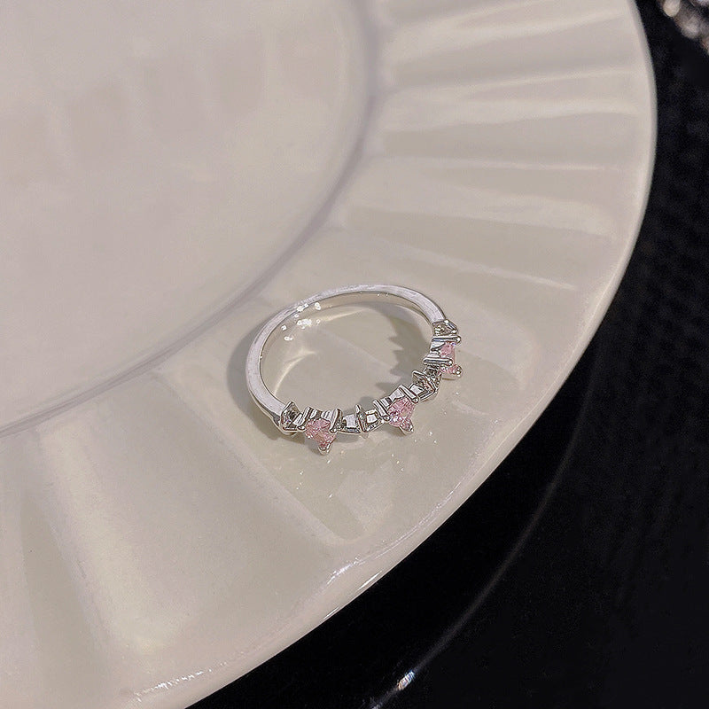 1PCS Ins Style Silver Zircon Ring For Women, Light Luxury Minimalist Design, Adjustable Open Band, Versatile Elegant Jewelry