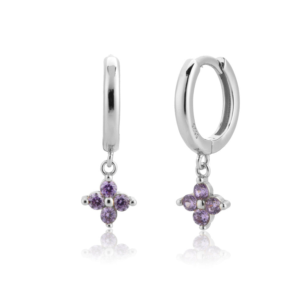 Sterling Silver Stone Rose Red White Stone Earrings Jewelry