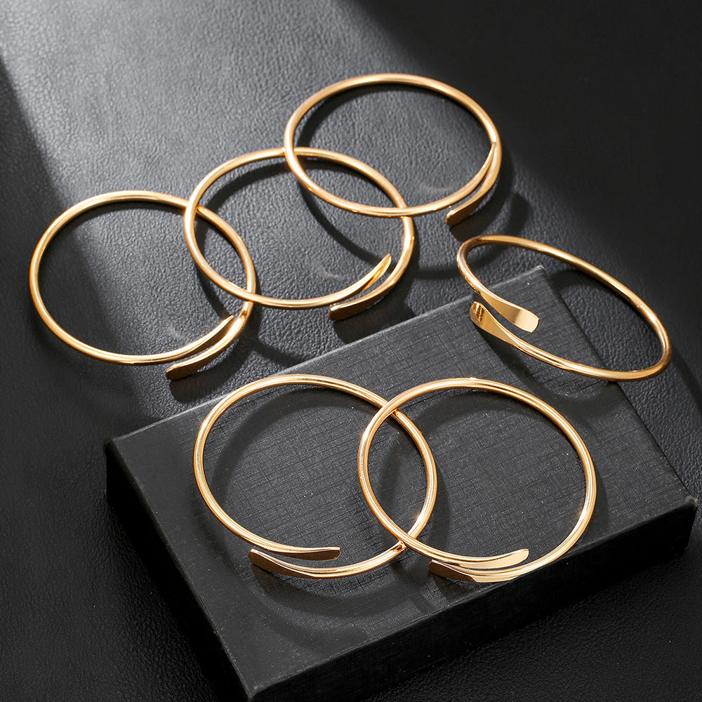 Simple Flattened-end Open Alloy Bracelet