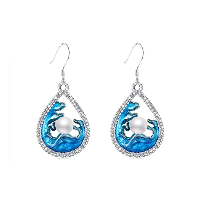 Blue Wave Water Drop Earrings And Pendant Necklace Womens Jewelry Set