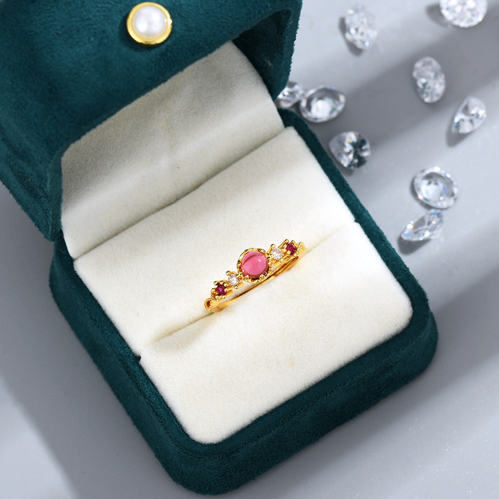 New Style Simple Ring With Natural-Style Rose Garnet And Spinel