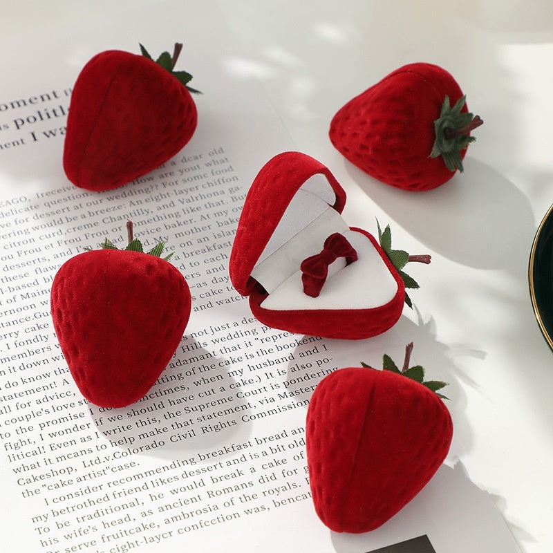 Strawberry Flocked Jewelry Box Cute Ring Holder For Kids