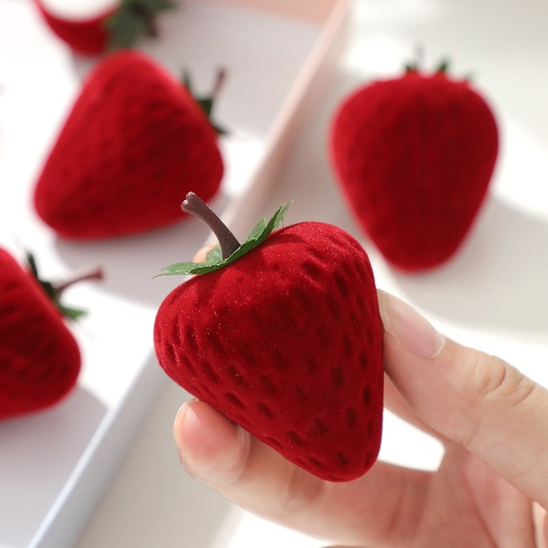 Strawberry Flocked Jewelry Box Cute Ring Holder For Kids