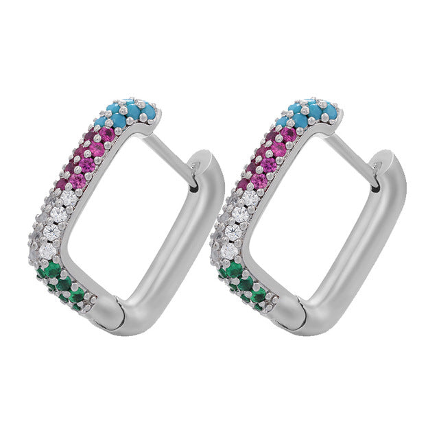 Gold And Silver Small Hoop Crystal Women's Rainbow Earrings Fashion Jewelry Batch