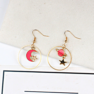 Blue Long Tassel Asymmetric Planet Earrings