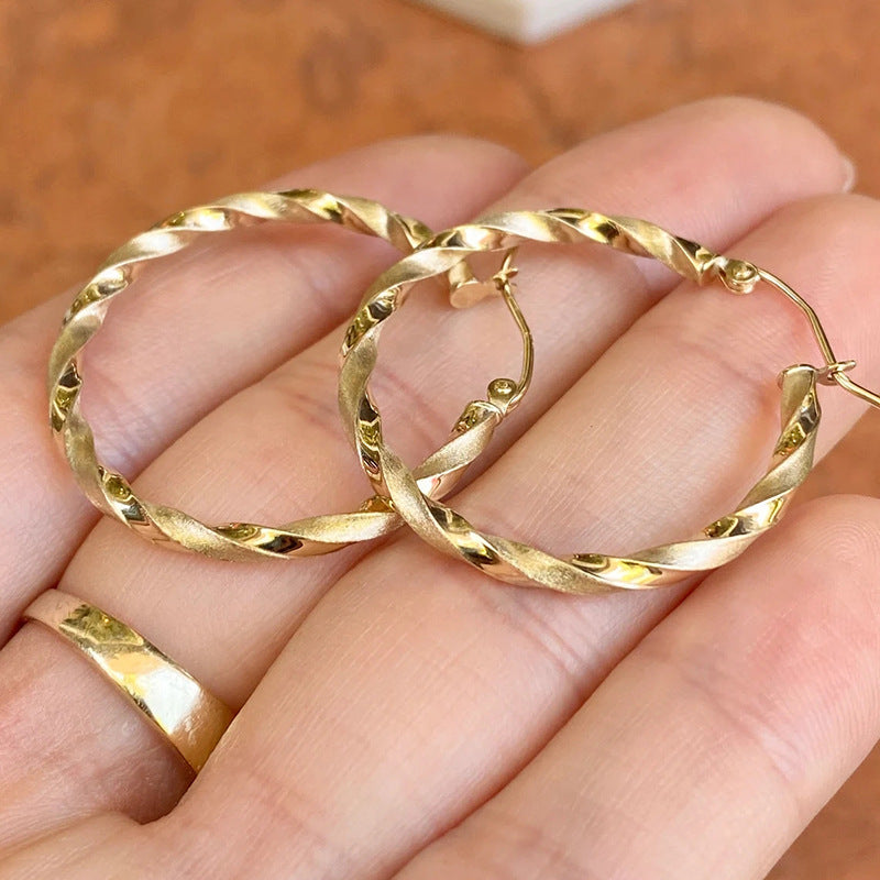 Hong Kong Style Popular Metal Twist Big Hoop Earrings