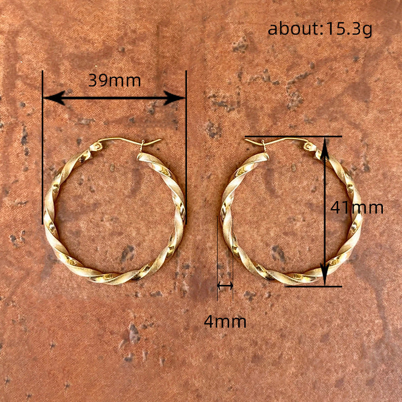 Hong Kong Style Popular Metal Twist Big Hoop Earrings