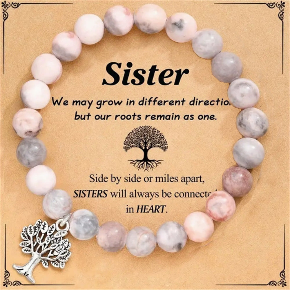 Fashion Natural Stone Pinkred Zebra Tree Of Life Gifts Big Little Sister Bracelet Birthday Jewelry Girls Braclet Gifta For Girl Boy