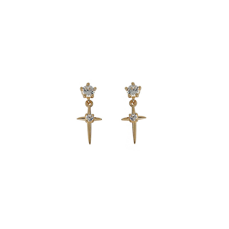 925 Sterling Silver Plated 14K Gold Cross Earrings