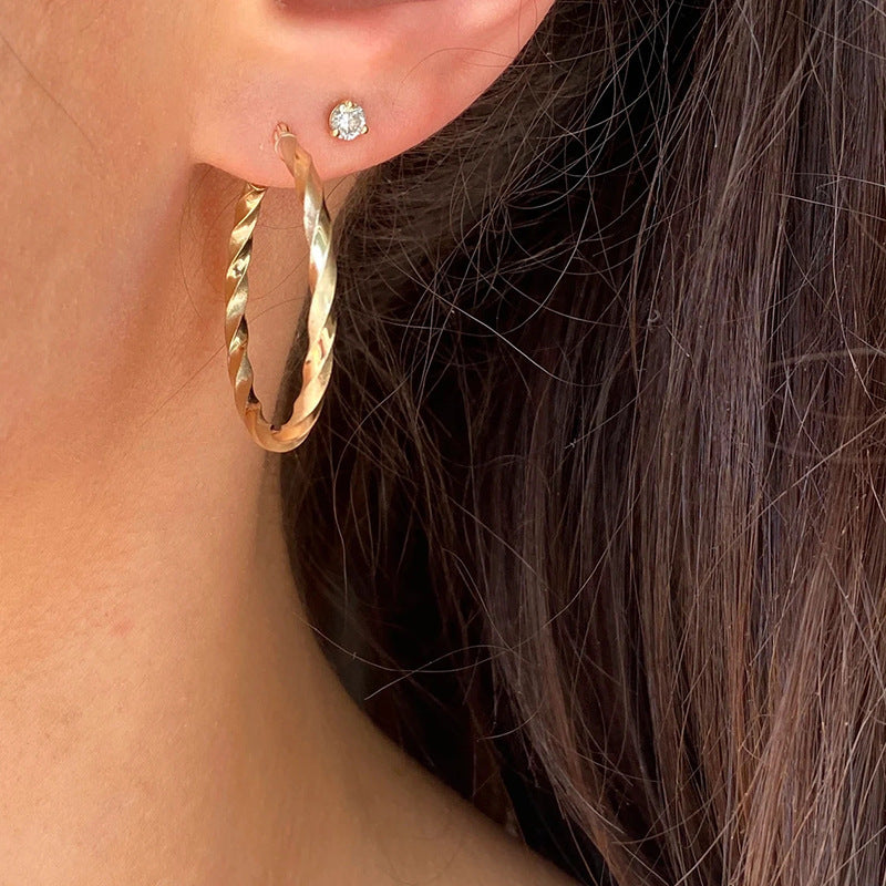 Hong Kong Style Popular Metal Twist Big Hoop Earrings