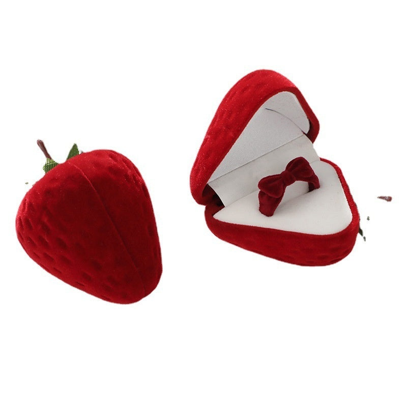 Strawberry Flocked Jewelry Box Cute Ring Holder For Kids