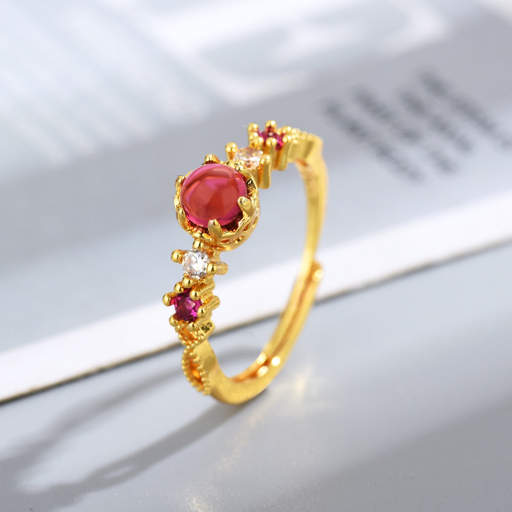 New Style Simple Ring With Natural-Style Rose Garnet And Spinel