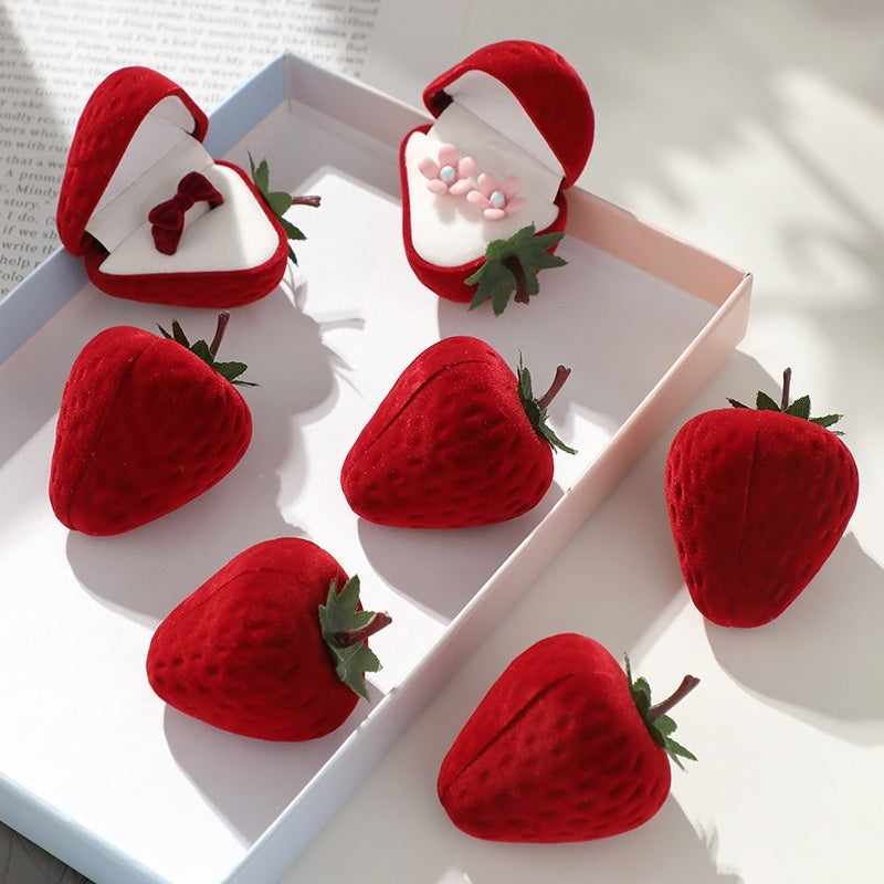 Strawberry Flocked Jewelry Box Cute Ring Holder For Kids