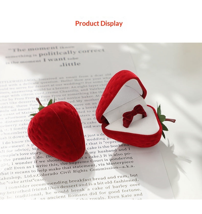 Strawberry Flocked Jewelry Box Cute Ring Holder For Kids