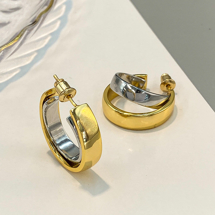 Women's Gold And Silver Contrast Double Hoop Earrings